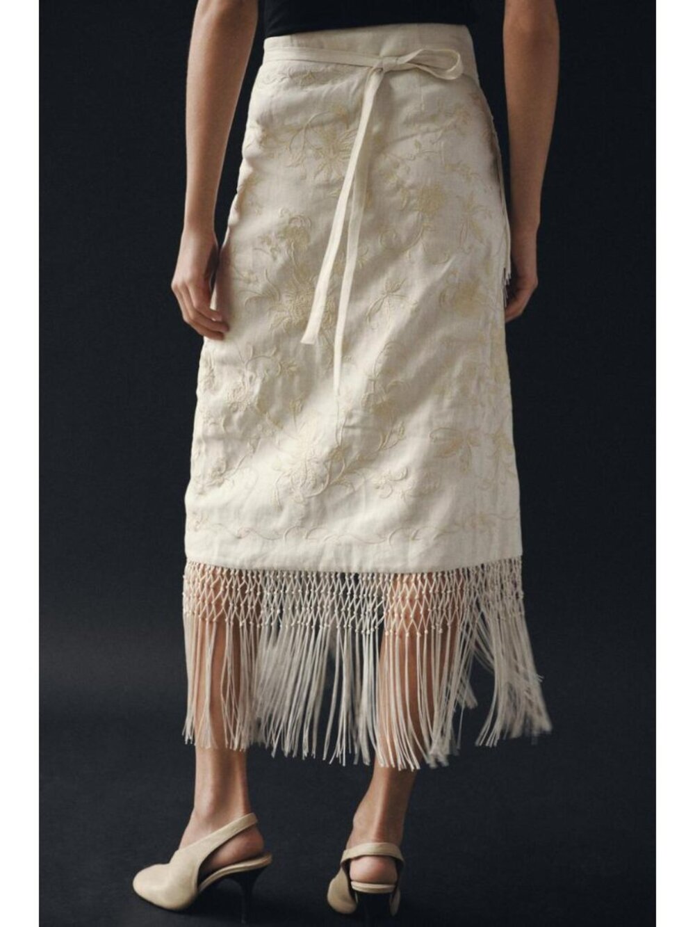 ZARA ZW COLLECTION 100% LINEN EMBROIDERED MIDI SKIRT